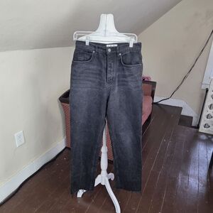 Free People We The Free CRVY Black Jeans Size 30 High Rise Raw Hem Straight Leg
